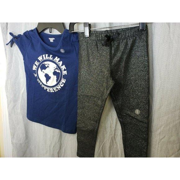 Tough Skins We Will Make A Difference Girls M 5/6 Sparkle Foil Shirt & Pants Set - Picture 6 of 12